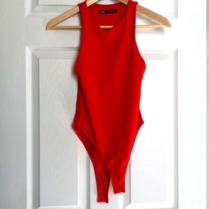 Zara Orange Red Bodysuit